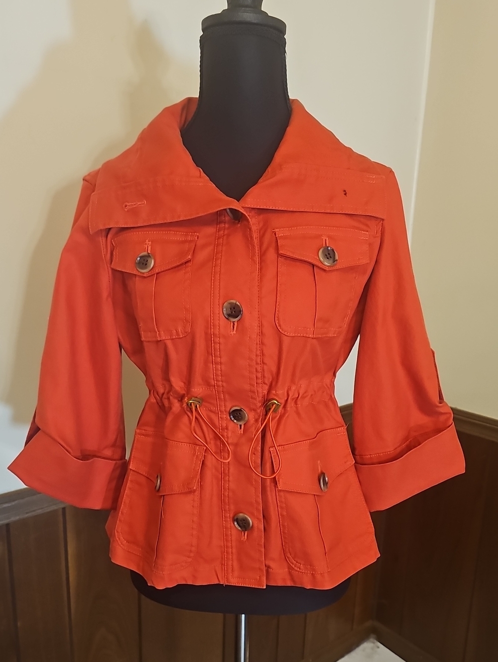 Anne Klein Burnt Orange Stretch Utility Jacket Size Small